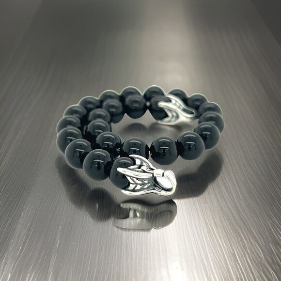 David Yurman Authentic Estate Onyx Spiritual Beads Bracelet 8.5" Silver DY447 - Picture 6 of 10